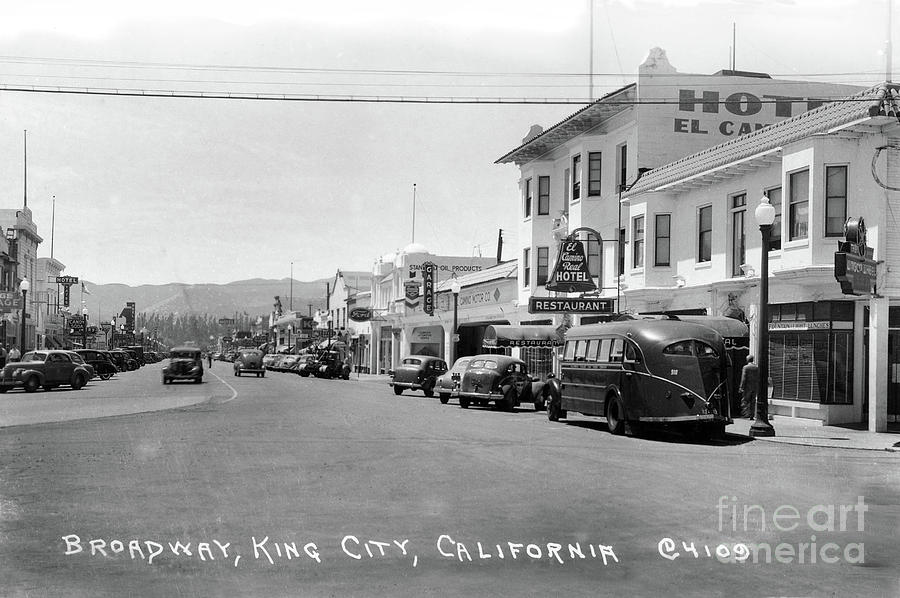 Car Photograph - Broadway, King City, California Circa 1948 by Monterey County Historical Society