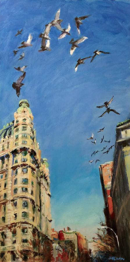 New York Painting - Broadway Pigeons No. 1 by Peter Salwen New York Painting - Broadway Pigeons No. 1 by Peter Salwen