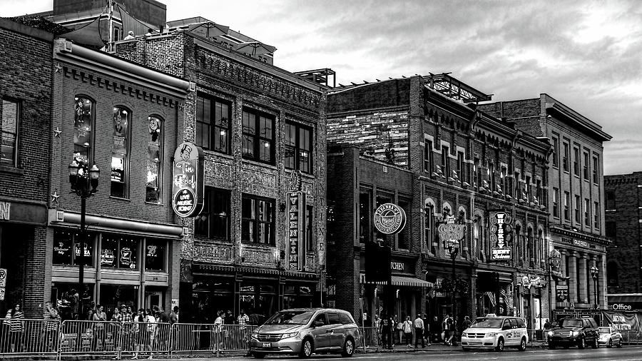 Broadway Street Nashville Tennessee In Black And White Photograph by Carol Montoya