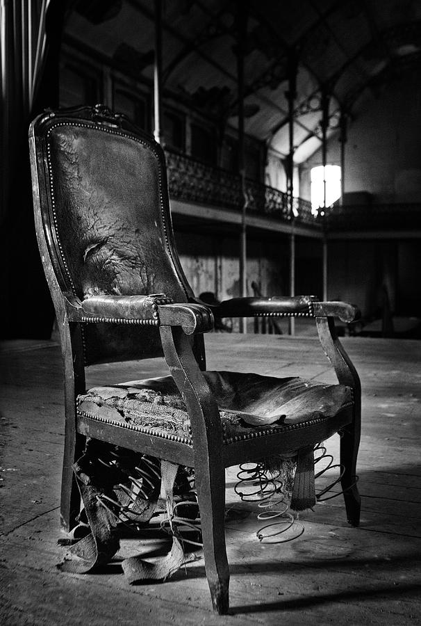 brokan chair at deserted theatre - BW abandoned places urban exp Photograph by Dirk Ercken