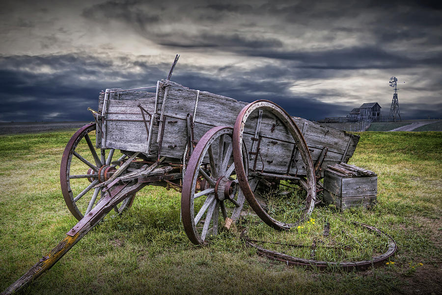 Broke Down, A Wooden Farm Wagon on the Prairie Photograph by Randall Nyhof