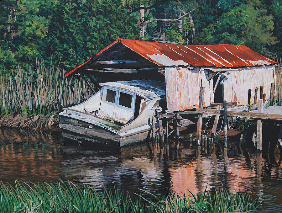 Broken Boat Painting by Tommy Midyette