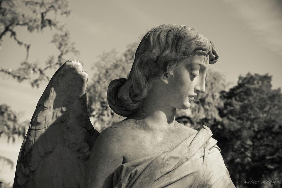 Broken Wing Bonaventure Cemetery Angel Black and White, Savannah Georgia Photograph by Melissa Bittinger