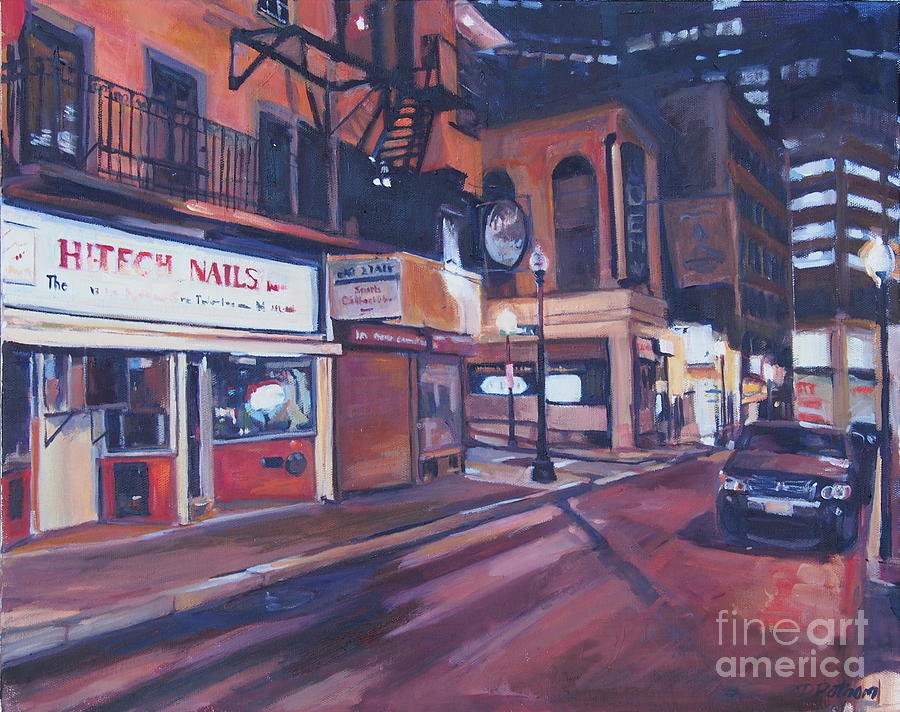 Bromfield Street at Night Painting by Deb Putnam