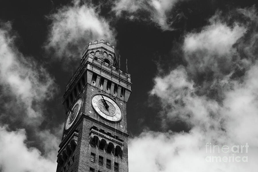 Bromo-Seltzer clock tower Greyscale Baltimore Photograph by James Brunker
