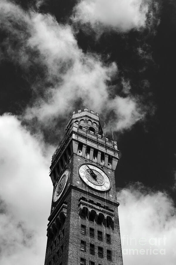Bromo-Seltzer clock tower in Monochrome Baltimore Photograph by James Brunker