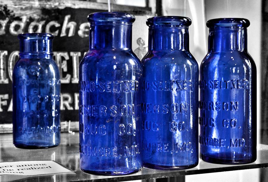 Bromo Seltzer Vintage Glass Bottles Collection - Backwards Z Photograph by Marianna Mills