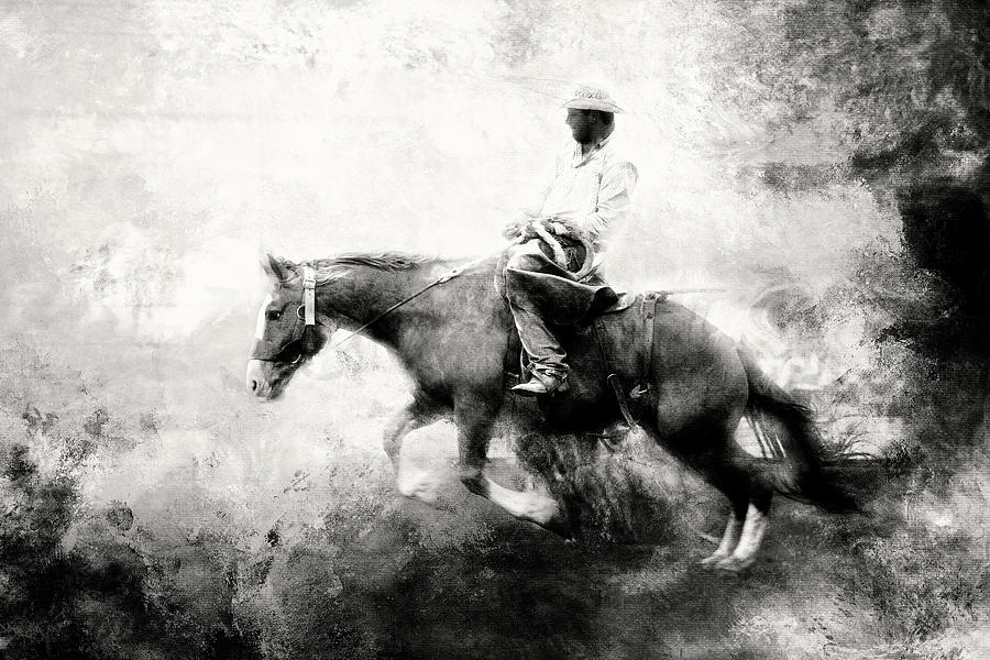 Bronc versus Rider in black and white Photograph by Toni Hopper