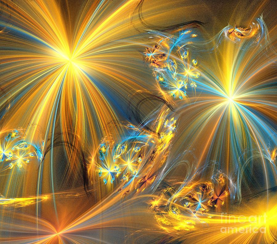 Abstract Digital Art - Bronze Blue Wishes by Kim Sy Ok