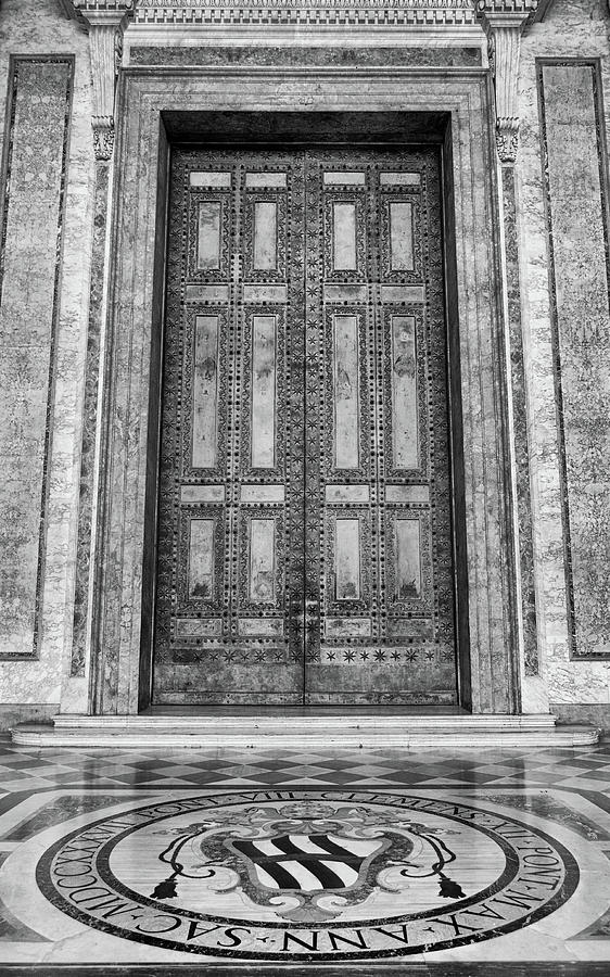 Bronze Door Basilica San Giovanni in Laterano Rome Italy Black and White Photograph by Shawn OBrien