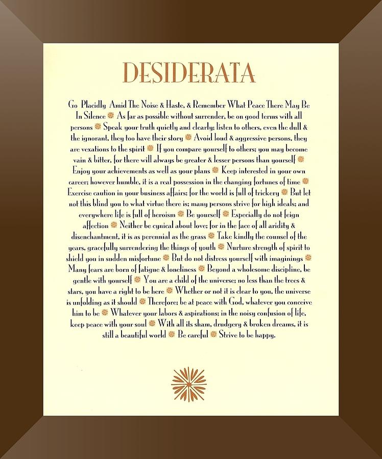 Bronze Frame Sunburst DESIDERATA Poster Mixed Media by Desiderata ...