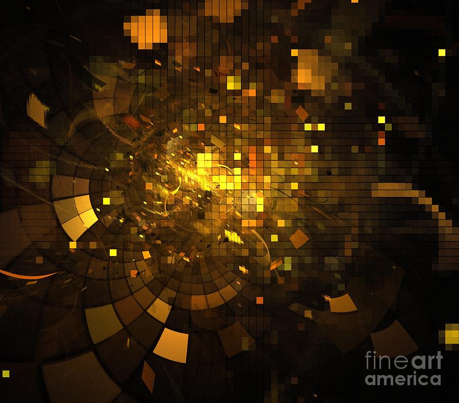 Abstract Digital Art - Bronze Gold Blocks by Kim Sy Ok