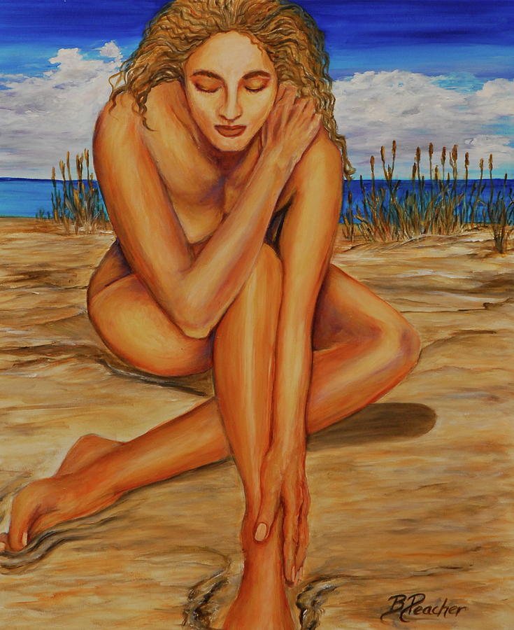 Bronze Nude on the Beach Painting by Bonnie Peacher