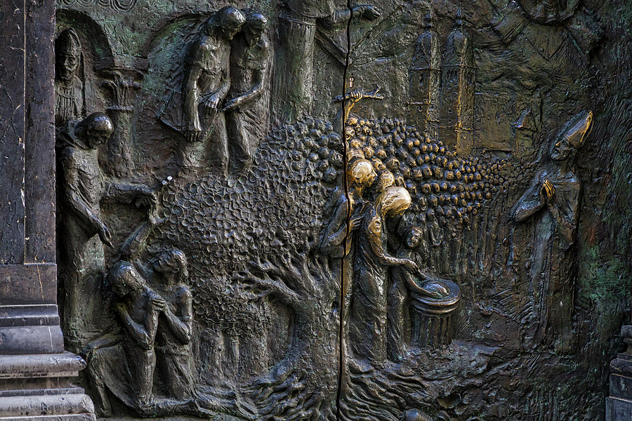 Bronze Sculptured Church Door - Slovenia Photograph by Stuart Litoff