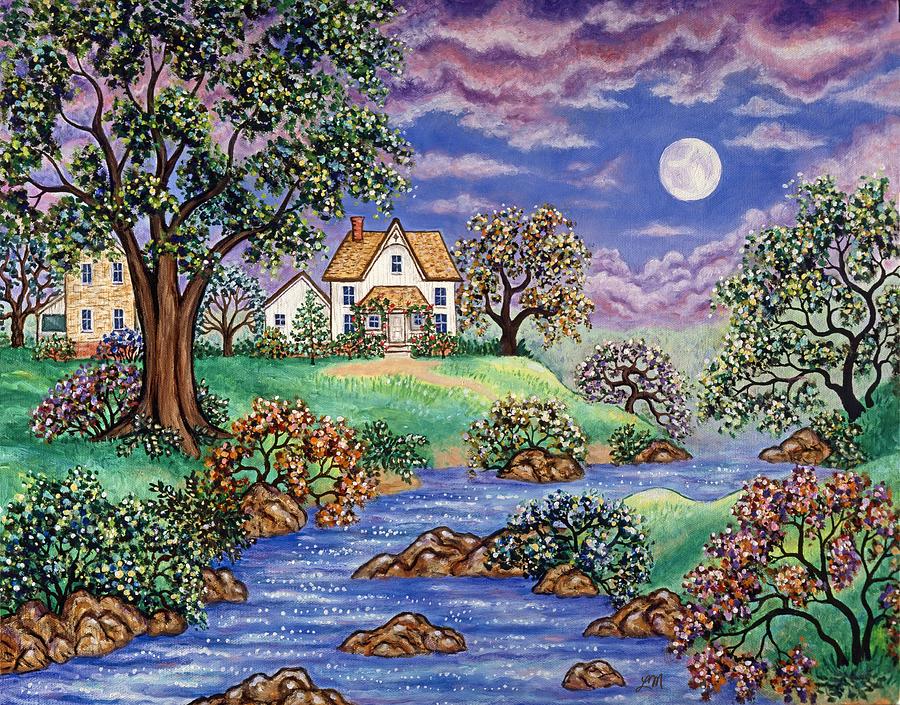 Landscape Painting - Brook Side Cottage by Linda Mears