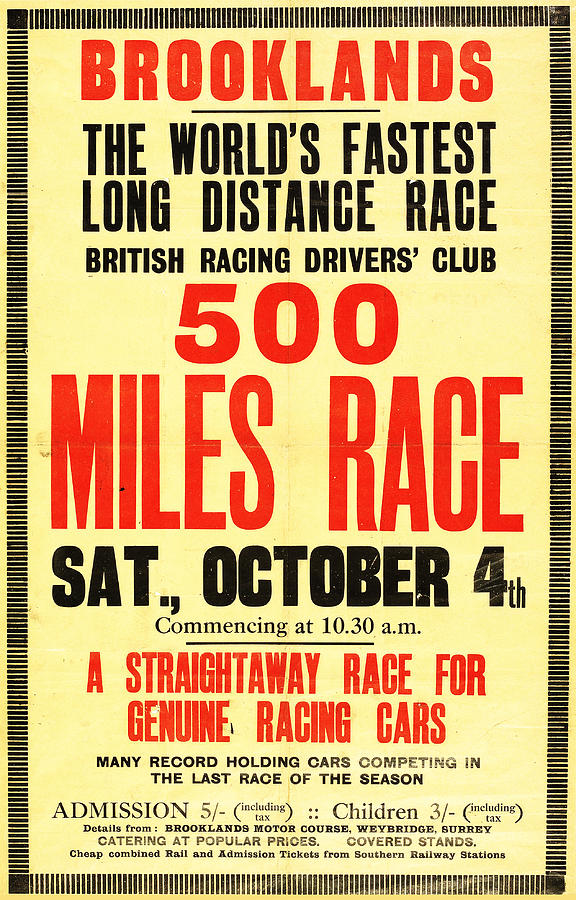 Transportation Photograph - Brooklands 500 Mile Race 1930 by Mark Rogan