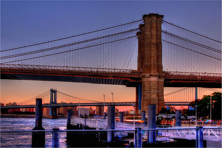 New York City Photograph - Brooklyn and Manhattan Bridge Sunset by Joann Vitali