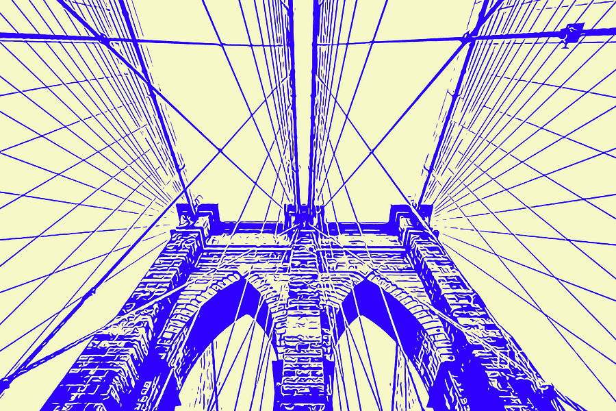 Brooklyn Bridge - Abstract Blue Painting by AM FineArtPrints