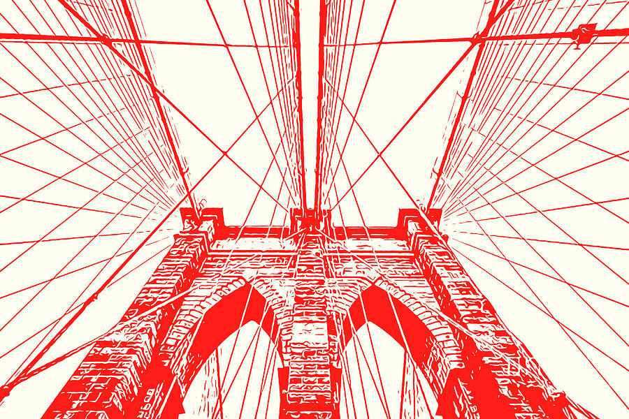 Brooklyn Bridge Painting - Brooklyn Bridge - Abstract Red by AM FineArtPrints
