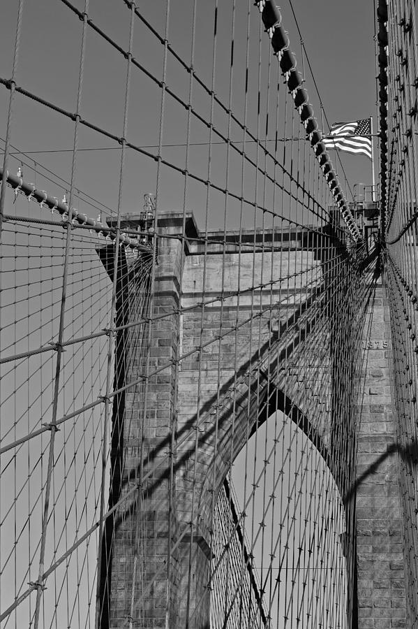Brooklyn Bridge American Flag Photograph by Toby McGuire