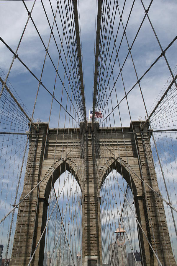 Brooklyn Bridge and Old Glory Photograph by Christopher J Kirby