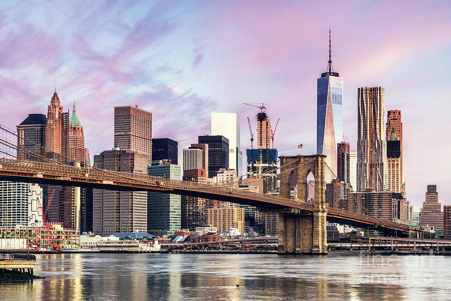 Brooklyn bridge and skyline at sunrise, New York, USA Photograph by Matteo Colombo