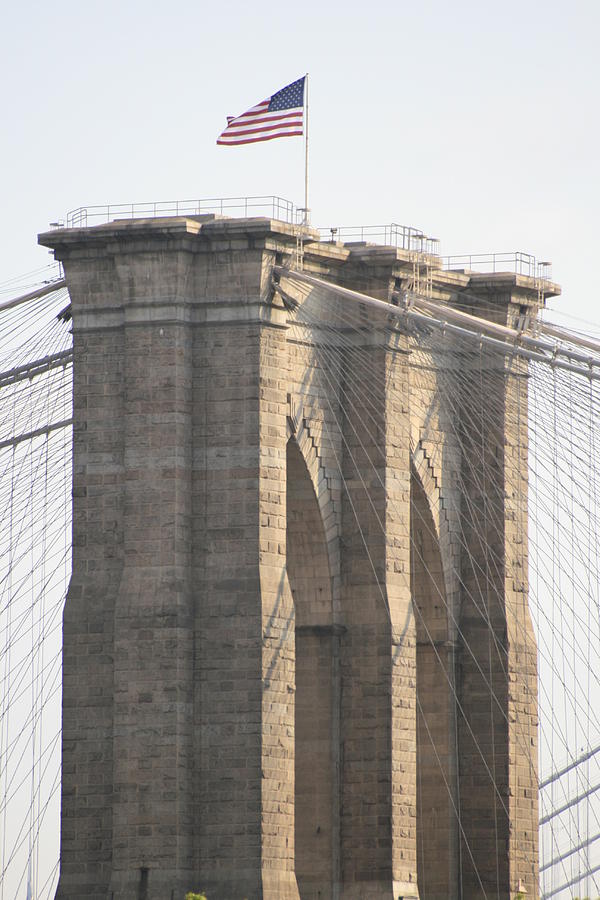 Brooklyn Bridge Photograph - Brooklyn Bridge and Stars and Stripes by Christopher J Kirby