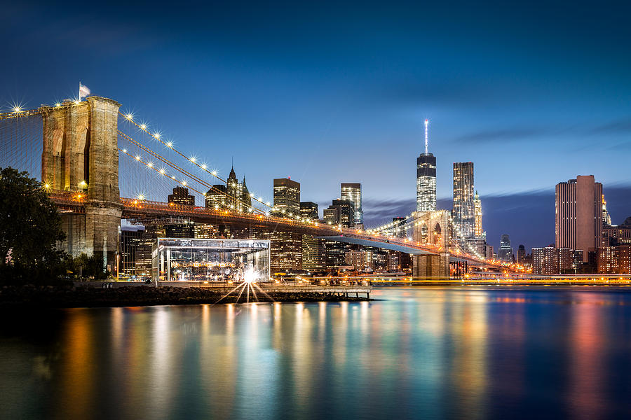 Brooklyn Bridge and the Lower Manhattan skyline Photograph by Mihai Andritoiu