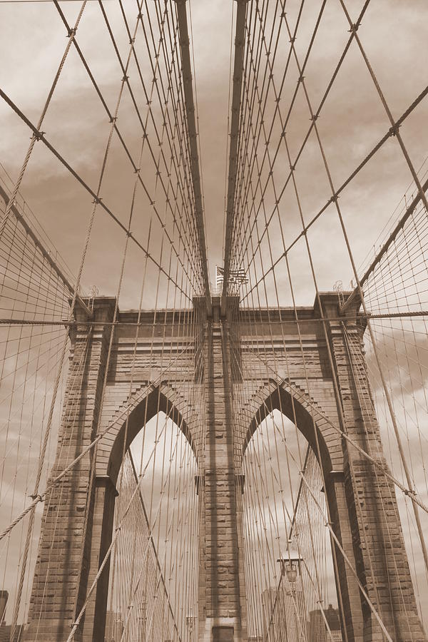 Brooklyn Bridge Antiqued Photograph by Christopher J Kirby