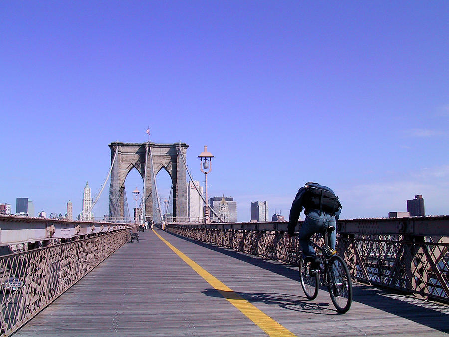 Brooklyn Bridge Bicyclist Photograph by Frank DiMarco