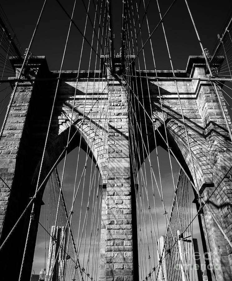 Brooklyn Bridge Photograph - Brooklyn Bridge - Cables - BW by James Aiken
