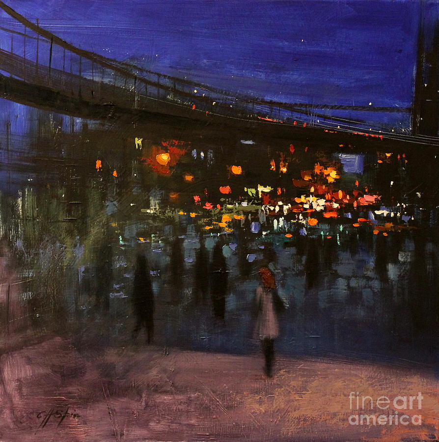 City Painting - Brooklyn Bridge by Chin H Shin