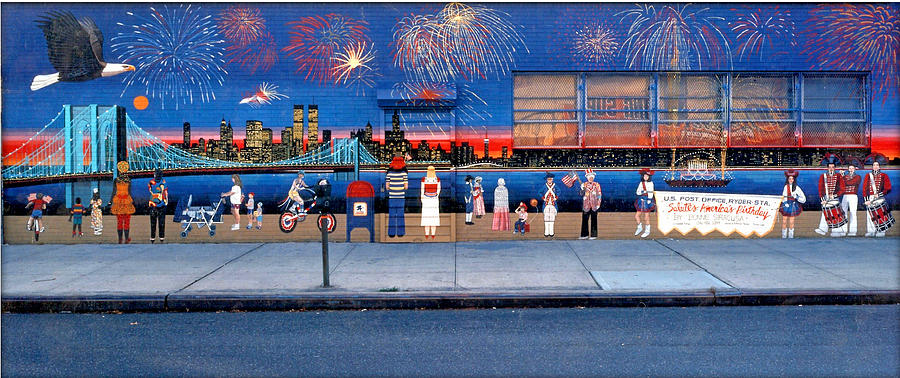 Brooklyn Bridge Fireworks Painting by Bonnie Siracusa