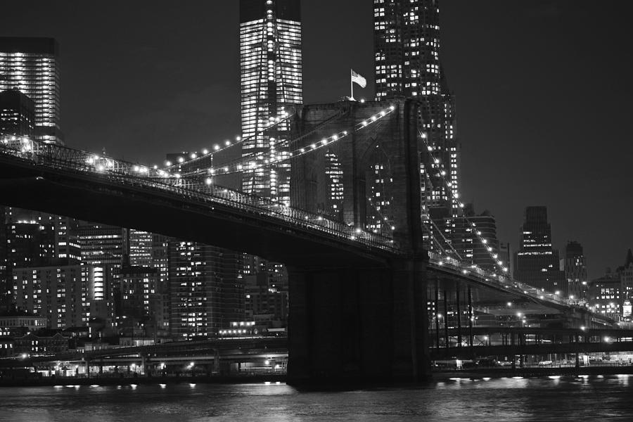 Brooklyn Bridge from Empire Fulton Ferry State Park Black and White Photograph by Toby McGuire
