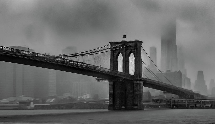 Brooklyn Bridge in a Storm 2 Photograph by Adam Reinhart