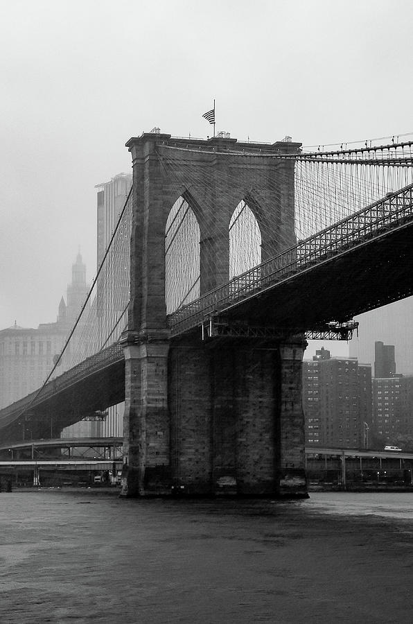 Brooklyn Bridge in a Storm Photograph by Adam Reinhart