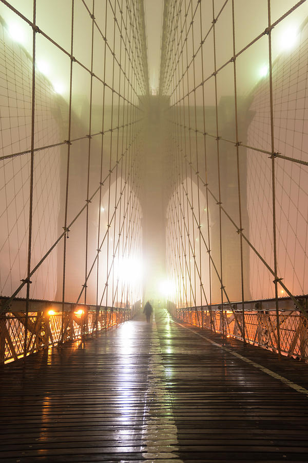 Brooklyn Bridge in Fog Photograph by Randy Lemoine