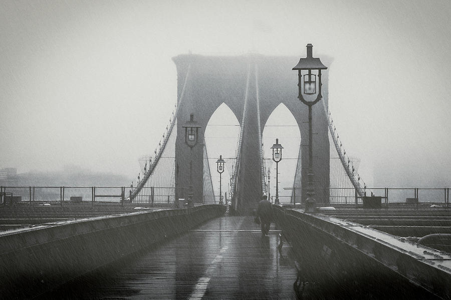 Brooklyn Bridge in the Rain Photograph by Ray Devlin