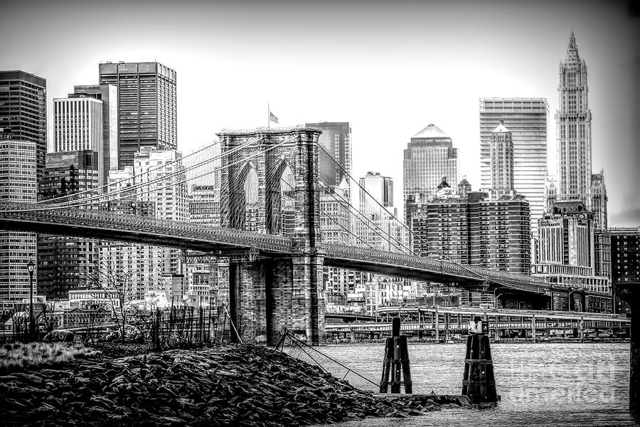 Brooklyn Bridge Manhattan Landscape Architecture Black White  Photograph by Chuck Kuhn
