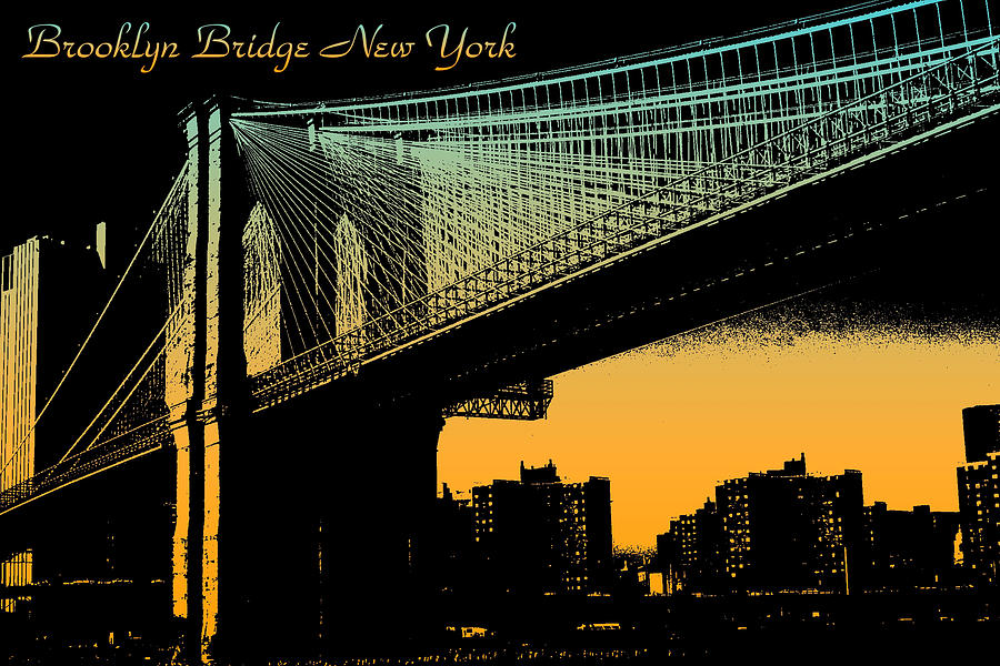 Brooklyn Bridge New York City Poster Mixed Media by Peter Potter
