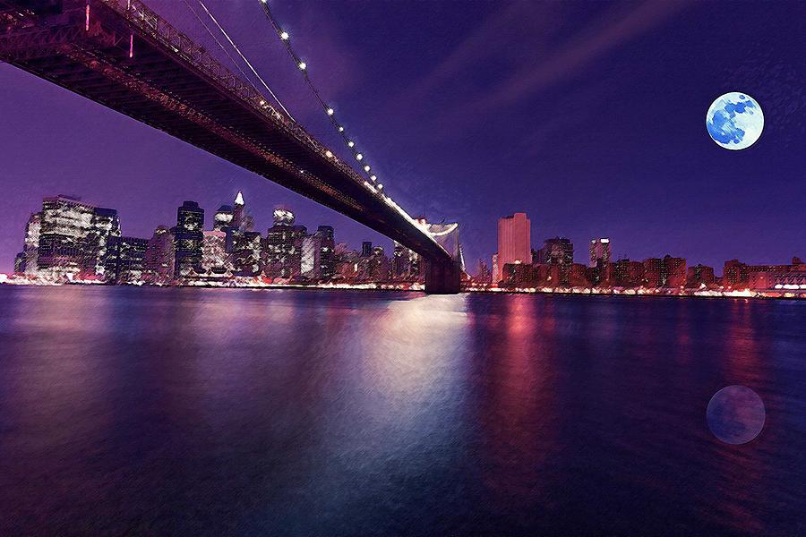 Architecture Painting - Brooklyn Bridge, New York, USA 5 by Celestial Images