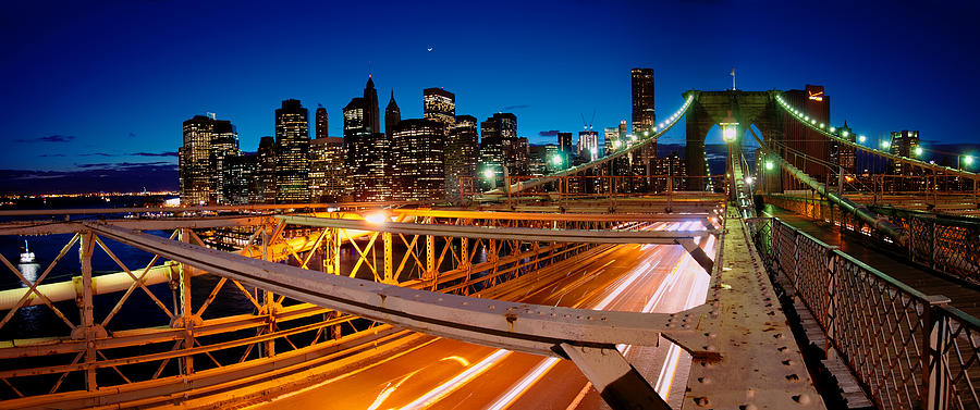 Brooklyn Bridge Night Panorama NYC  Photograph by Evgeny Ivanov
