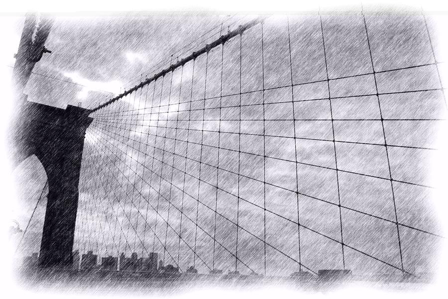 Brooklyn Bridge Photograph - Brooklyn Bridge Pencil Sketch  by Robert McCulloch