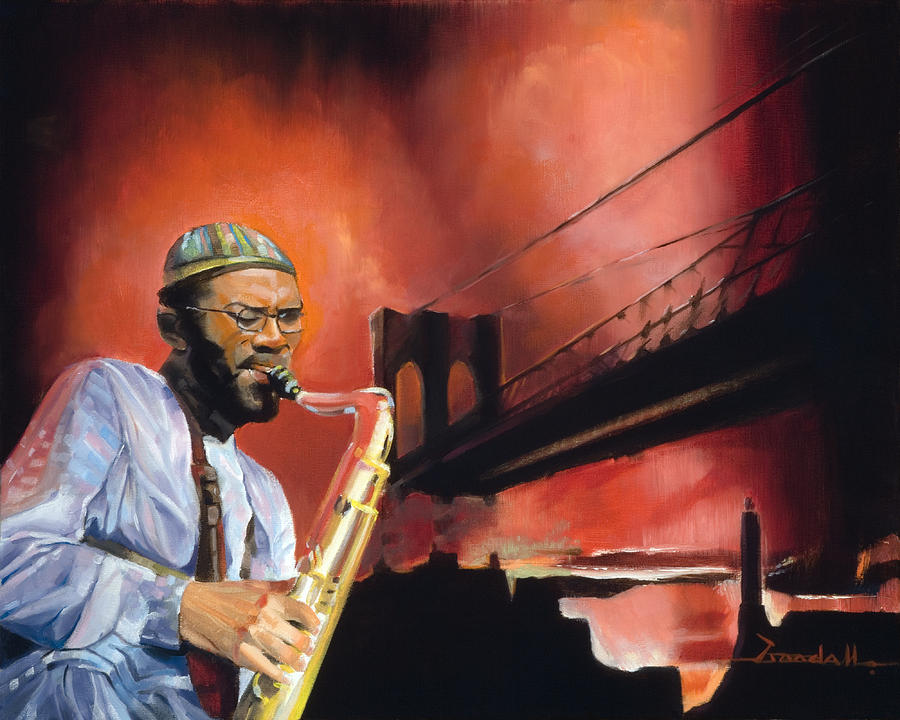 Jazz Painting - Brooklyn Bridge Sax by Lee Goodall