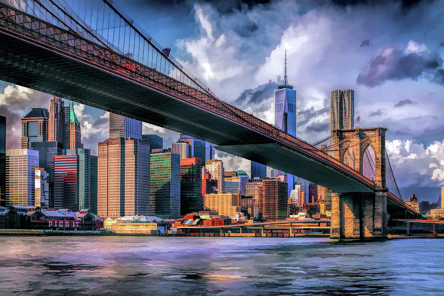New York City Brooklyn Bridge Skyline Painting by Christopher Arndt