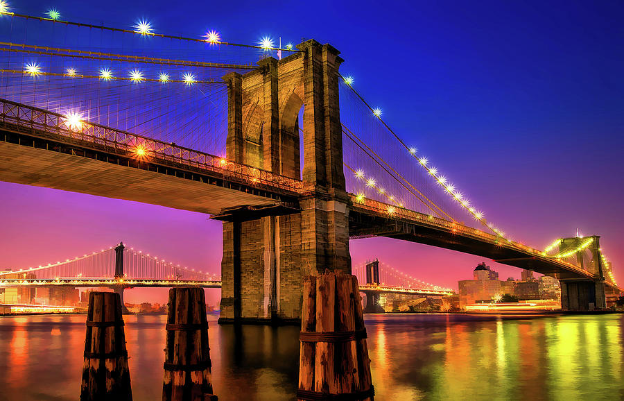 New York City Brooklyn Bridge Sunset Painting by Christopher Arndt