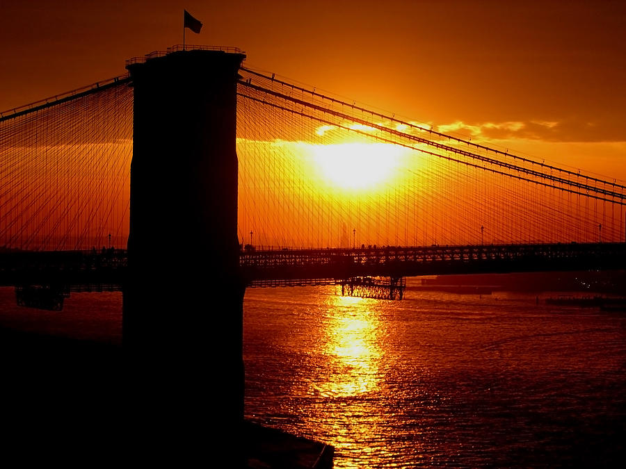 Brooklyn Bridge Sunset Silhouette Photograph