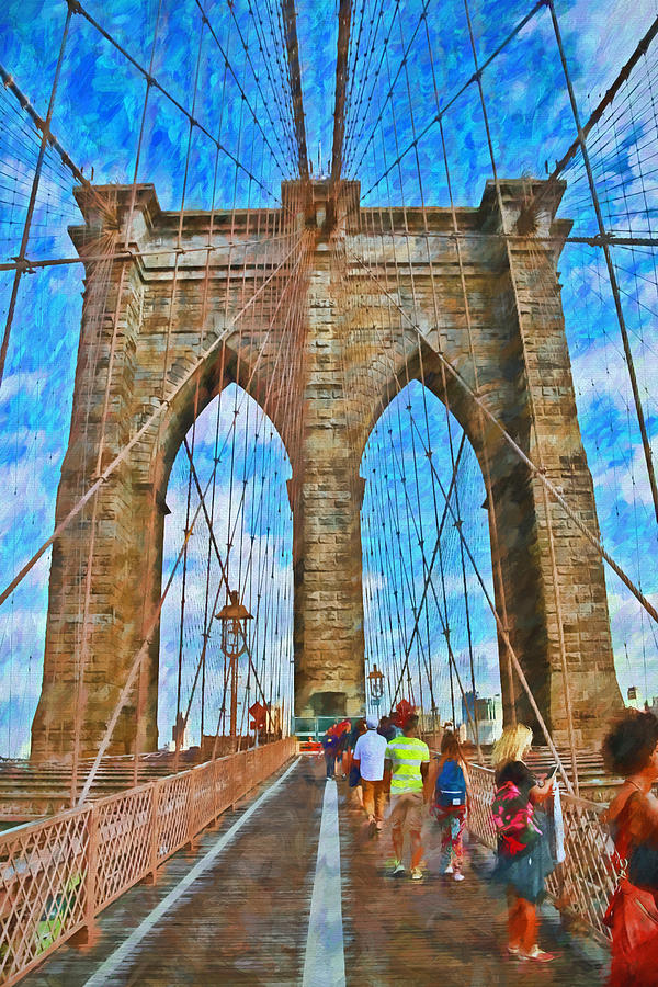 Architecture Photograph - Brooklyn Bridge Tower 4 - Digital Painting by Allen Beatty