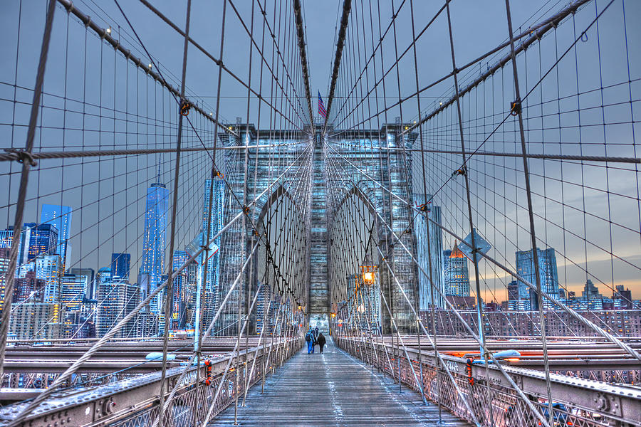 Brooklyn Bridge Photograph - Brooklyn Bridge Walkway at Dusk by Randy Aveille