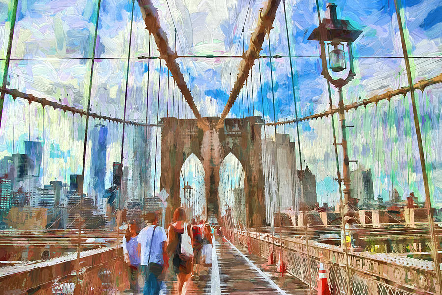 Brooklyn Bridge Walkway - Digital Painting Photograph by Allen Beatty